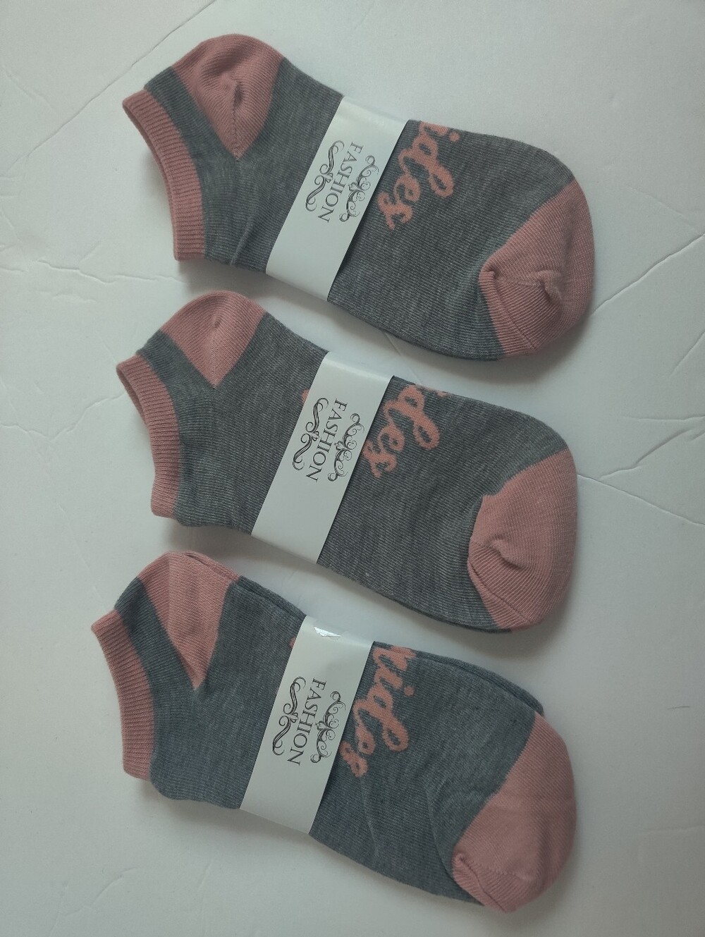 🆕 3 Bridesmaid Cotton-blend Low-Cut Gray & Pink Ankle Socks Wedding Bachelorett